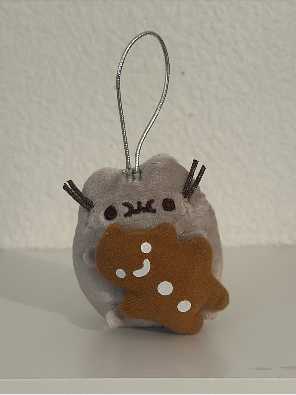 Pusheen Gray Plush Ornament with Brown Gingerbread Cookie